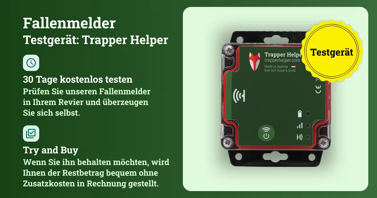 Kostenloses Testgerät: Trapper Helper Fallenmelder 30 Tage testen